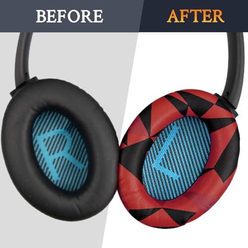 Image of SoloWIT Protein Leather Earpads Cushions for Bose Headphones, Replacement Ear Pads for Bose QuietComfort 15 QC15 QC25 QC2 QC35 /Ae2 Ae2i Ae2w /SoundTrue & SoundLink Around-Ear Series - Red Storm