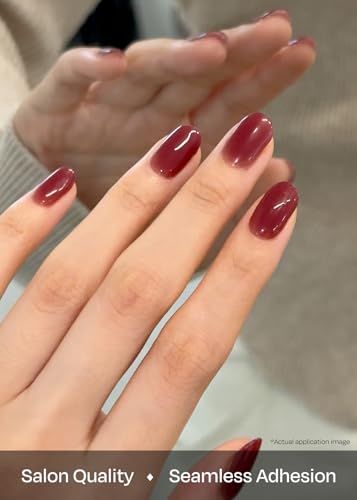 Image of ohora Semi Cured Gel Nail Strips (N Wine Veil) - Works with Any Lamps, Salon-Quality, Long Lasting, Easy to Apply & Remove - Includes 2 Prep Pads, Nail File & Wooden Stick