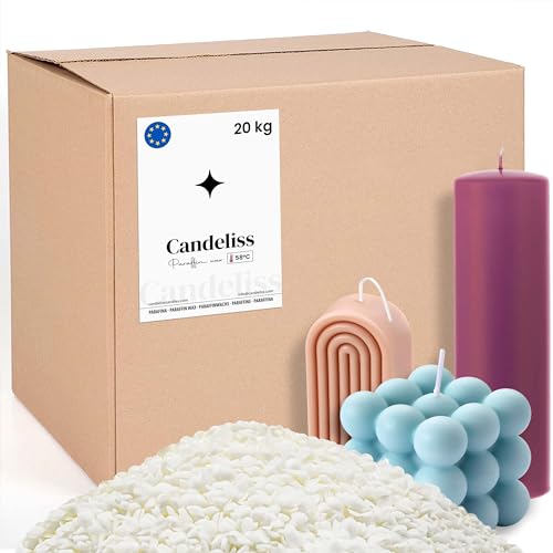 CANDELISS Cera de Parafina para Velas 20kg. Cera de parafina sin olor para hacer velas caseras Parafina inodora para velas blancas aromaticas o de color Paraffin wax candle making (20kg)