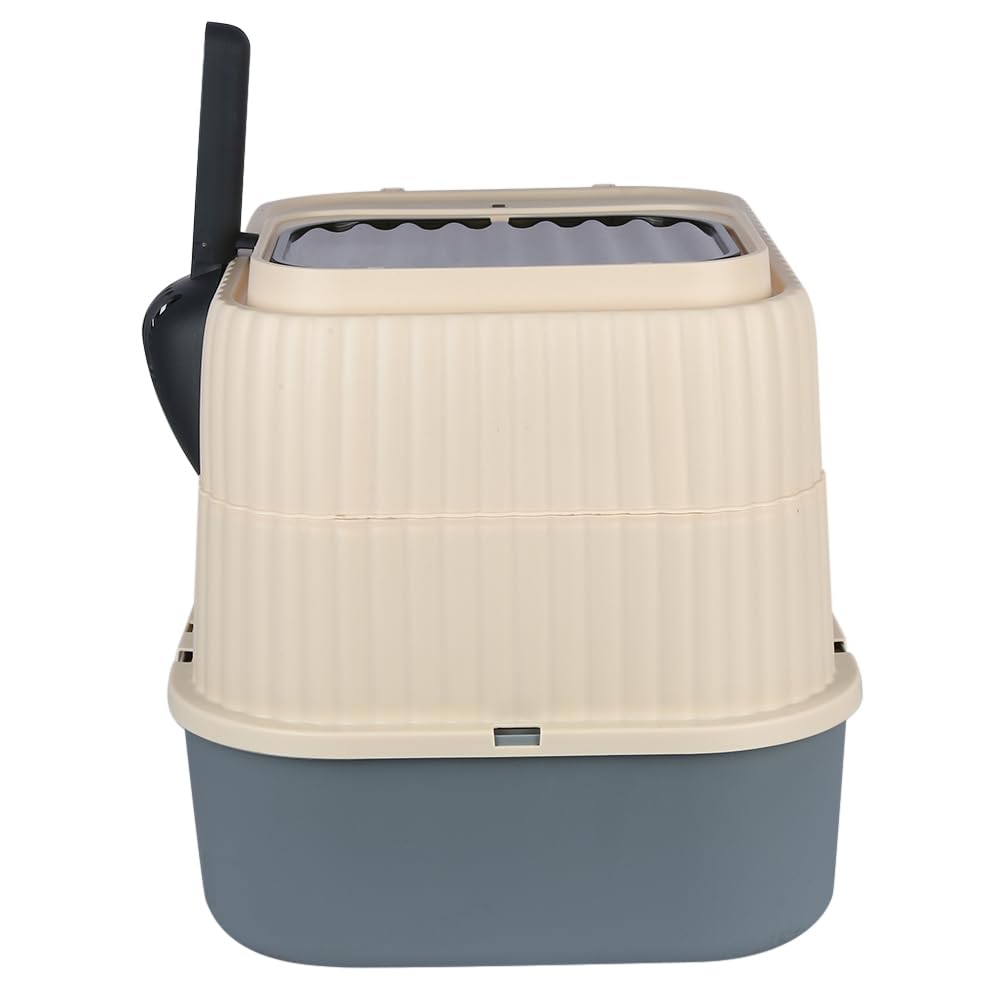 Bac à Litière pour Chat, Fermé, Maison de Toilette, Plateau Amovible, Pelle, pour Grand Chat, Capacité de Charge 15 kg, Anti-Traces, Anti-fuites, 37 x 49 x 37 cm (Gris)