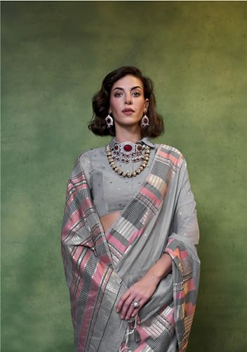 Image of SGF11 Women's Soft Cotton Linen Silk Saree With Unstitched Blouse Piece