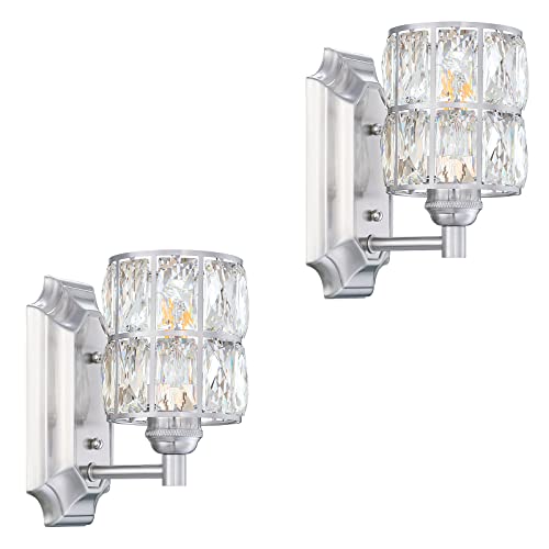 Image of Crystal Wall Sconce Brushed Nickel Dry&Wet Dual Use 1 Light 2 Pack