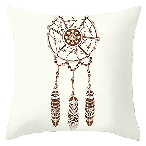 Lieson Coussin 40x40, Taie d'oreiller Coussin Beige Marron Coussin Deco Salon de Jardin Plume D'Attrape-Rêves, Polyester