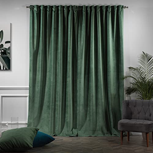 Casanema Extra Long Solid Luxury Matte Velvet Soft Curtain Bottle Green Single Panel Hanging Back Tap & Rod Pocket Home Décor 5-25 Feet Custom Made Curtains -Made In Turkey Each(100"X132") #TOP2