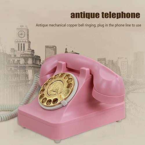Teléfono fijo retro vintage estilo europeo rosa miniatura 3