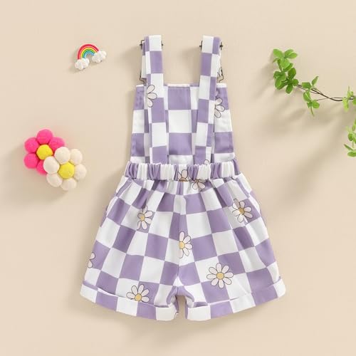 Image of Ayalinggo Toddler Baby Girl Sunflower Print Overalls Shorts with Pocket Suspender Trousers Cute Summer Clothing Outfit