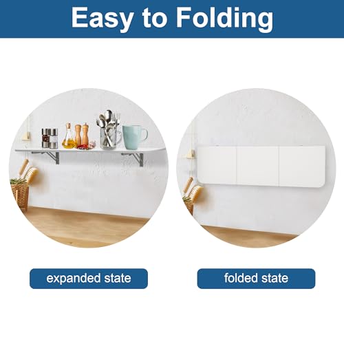lesolar Mesa plegable de lavandería montada en la pared, mesa de pared plegable flotante, mesa de comedor plegable, escritorio para laptop, para lavandería, oficina, cocina, baño, color blanco (47.2 x - imagen 5