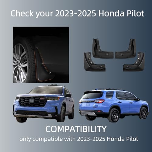 Image of Custom Fit Mud Flaps for 2023-2026 Honda Pilot (Models with Factory Small Wheel Lips), No Drill PP Material Splash Guards, All Weather Tire Protector Car Exterior Accessories