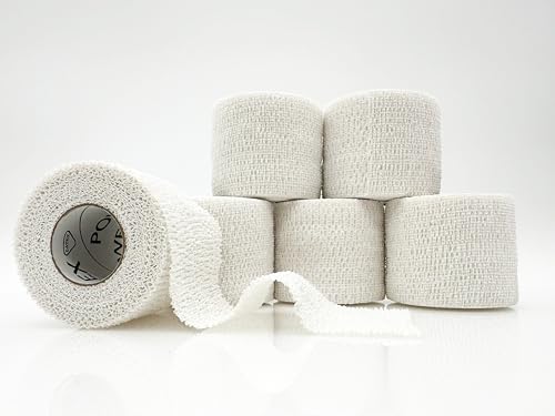 OVIK Health PowerFlex Self-Adhering Sports Wrap for Injury Prevention & Post-Injury Stability Medical-Grade Sweat & Water Resistant First Aid Wrap for Athletes - White 2 inch 6 Rolls