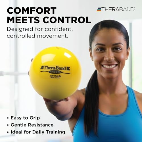 Image of THERABAND Soft Weight 2.2 Lb, Medicine Ball, Weighted Exercise, Yellow | Ball-shaped isotonic soft weight for physical therapy, Pilates, shoulder strength and rehab exercise
