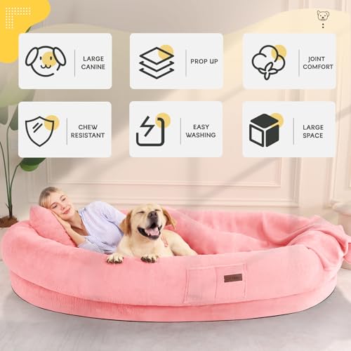 Image of Fvkind Human Sized Dog Beds for People, Human Dog Bed, 70 inchx33 inchx12 inch, Pink