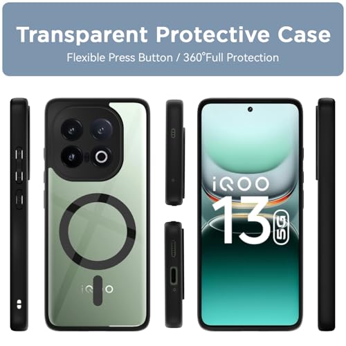 Image of Outlouders Back Cover for iQOO 13 5G Compatible with Mag-Safe | Shockproof Design | Hard Transparent Back Case (Black Mag-Safe)