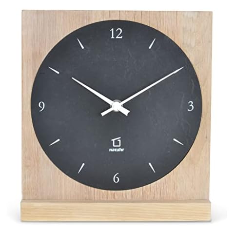 Natuhr Säntis - Reloj de mesa de madera maciza y pizarra negra Cover