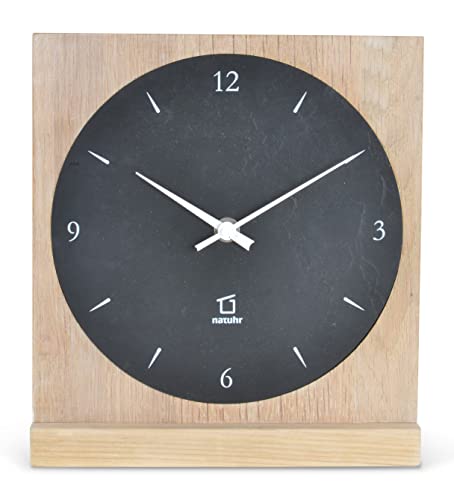 Natuhr Säntis - Reloj de mesa (madera de roble maciza, pizarra negra/roble encalado, mecanismo de radio) Cover
