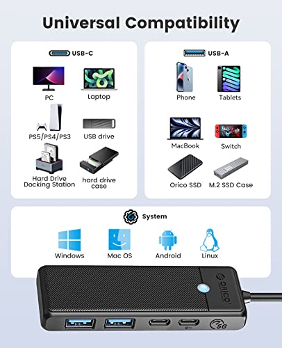 Image of ORICO USB C Hub 4-in-1 to Multiport Adapter with 100W Power Delivery, USB-C Data Port, 2 3.0 Ports, Splitter for MacBook Pro, Air, iPad XPS, and More