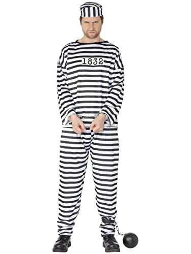 Smiffys 96318 Déguisement Prisonnier pour homme- Multicolore (Noir/Blanc) - M