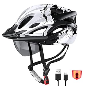 RaMokey Fahrradhelm mit Licht für hohe Sicherheit – Urban Helm, Fahrradhelm für Herren Damen mit Abnehmbarer Magnetische Schutzbrille Visier, Fahrrad Helm mit 18
