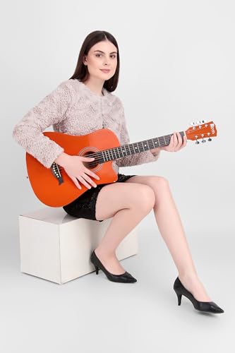 Image of Revel 38 Inch Glossy Acoustic Guitar for Beginners and Professionals with Signature Guitar Feel, Westwood Guitar Style Set with Picks. (ORANGE)