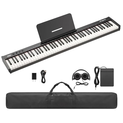 GarveeLife 88 Key Keyboard Piano, Full-Size Electric Keyboard Piano for Beginners, Portable Electric Piano with Sustain Pedal, Headphones, Handbag, Bluetooth, USB MIDI