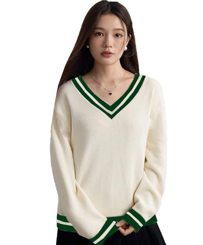 Image of Women V Neck Full Sleeve's Loose Fit Tshirt (M, White)
