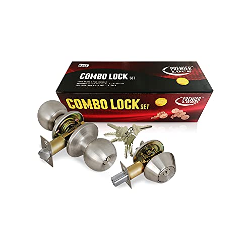 Grip Tight Tools Ed03C-12, Set Of 12 (Satin Stainless Steel) Combo Entry Lock Set Door Knob And Single Cylinder Deadbolt Alike: Sc1 Keyway With 72 Keys Included, 12 Count #TOP3