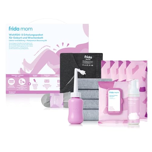 Frida Mom Geburt & Wochenbett Set | Komplettpaket mit Stillkleid Intimpflege Kühlbinden & Unterwäsche | 5-stufiges Erholungsprogramm für Mamas | Ideal für Kliniktasche & Baby-Party