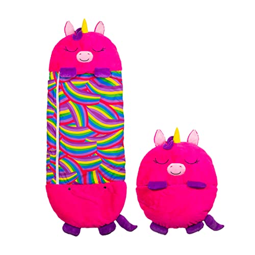 Happy Nappers Einhorn pink | Large 6-12 Jahre | Spielen - kuscheln- schlafen | Flauschiger Kinderschlafsack Kuscheltier, Schlafsack & Kissen - Campingschlafsack