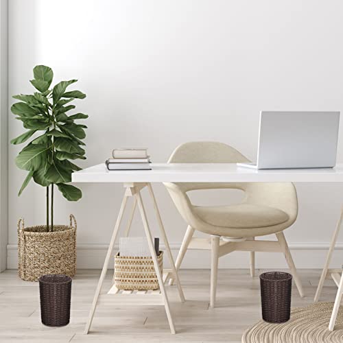 Sintuff Small Round Wicker Waste Paper Basket Woven Waste Bin Wicker Small Paper Trash Can Rubbish Basket For Home Bedroom Bathroom Kitchen Offices, 9.84 X 7.09 X 5.91 Inch (Brown, 2 Pcs) #TOP6