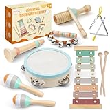 LeeQee Montessori Toys for 1 2 3 Year Old - Wooden Toys Baby Musical Instruments, Neutral Colors Percussion Instruments Set with Modern Boho Xylophone for Toddlers 3+ Music Education