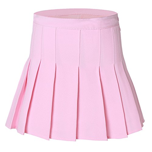 Tremour Women'Solid Pleated Plus Size Sport Tennis Skirts Pink S