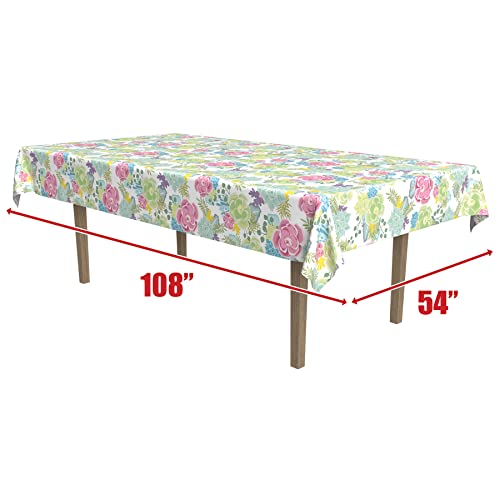 Image of Beistle Succulents Tablecover, 54 inchx108 inch, 2 Pieces, Spring Summer Picnic Tea Plant Party Table Decorations