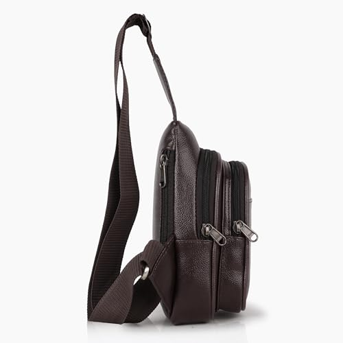 Image of Half Moon Vintage Crossbody Sling Bag for Men Slim Vegan Leather Chest Bag for Men Women Small Shoulder Side Bag Water-resistant Mobile Passport Bag Travel Office (Vintage Brown)