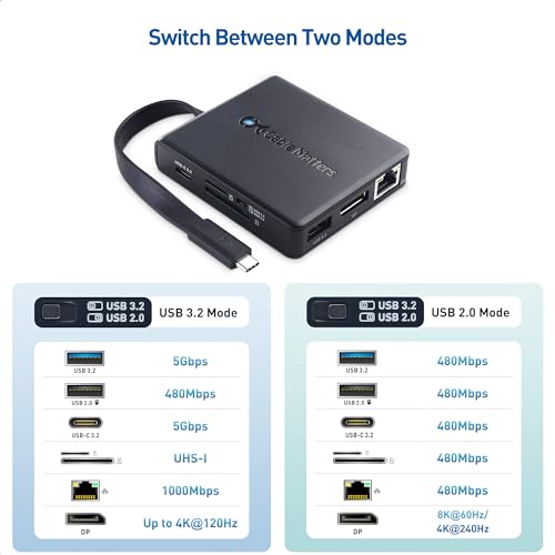 Image of Cable Matters 8-in-1 USB C Hub DisplayPort 1.4, USB C Dock 8K@60Hz / 4K@240Hz DisplayPort, Gigabit Ethernet, USB 3.2 Port, SD Card Reader, with Two Mode Switch, Compatible with Thunderbolt 4