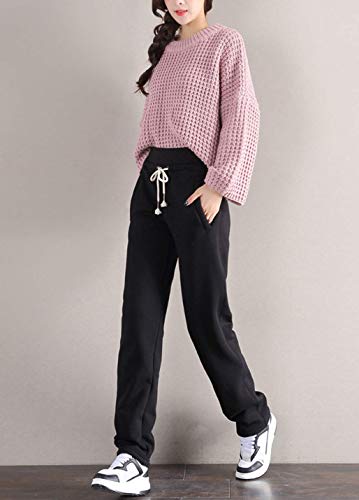 Gihuo Women's Winter Track Pants Sherpa Lined Sweatpants Athletic Joggers Pants (2# Black, Large) #TOP4