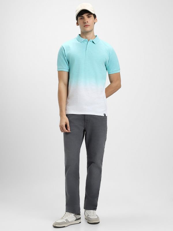 Image of Dennis Lingo Men's Cotton Black Ombre-Dyed Slim Fit Button-Down Short Sleeve Polo Tshirt