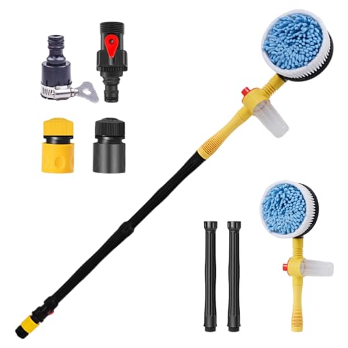 Car Cleaning Kit Automatic Rotating Long Handle Scratch Free Telescopic Wash Mop Car Washing Kit for Truck SUV RV Trailer, No Water Pipe Wash Brush for Hose Pipe