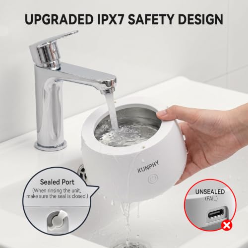 Image of Ultrasonic Retainer Cleaner Machine, 48kHz Dental Cleaning Pod Home | 4 LED Light 48KHz Ultrasound Portable Mouthguard Night Guard Cleaner, IPX7 Waterproof, Quiet 45dB, Overheat Protection, White
