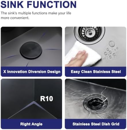 VAPSINT 20x16 Drop In Black Kitchen Sink, Top Mount Bar Sink - 5