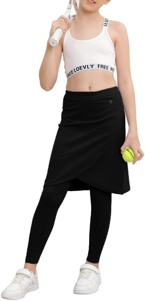 Image of Haloumoning Girls Elastic Waist Knee Length Skirts with Leggings