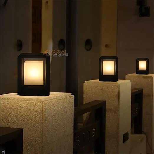 Image of JACKAL Black Cubical Gate Light | Outdoor Garden Light | LED Lamp | Waterproof Pillar Light | Garden Floor Lamp | LED Light for Floor, Outdoor, Pathway (1, Small (6X8 INCH))