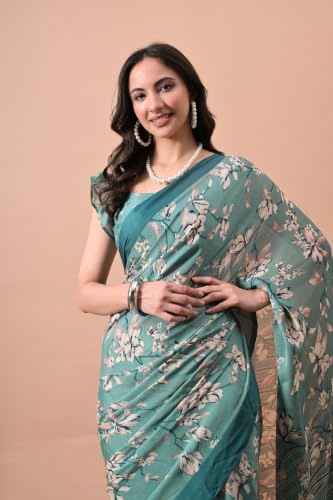 Image of MIRCHI FASHION Women Saree | Chiffon Chevron Zig Zag Printed Office Wear Sari with Blouse
