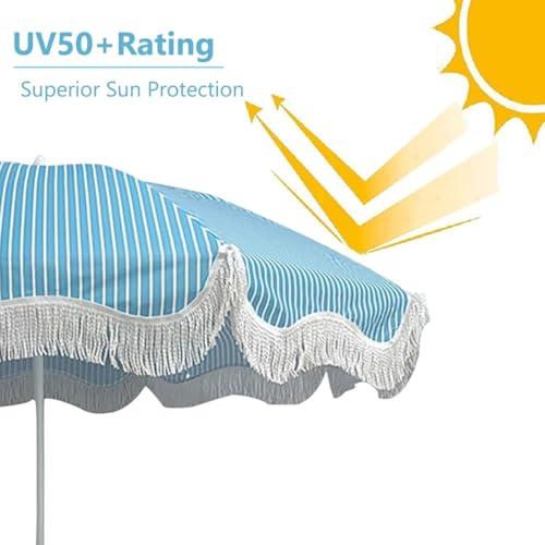 Parasol de jardin inclinable 2m réglable et portable avec pompons