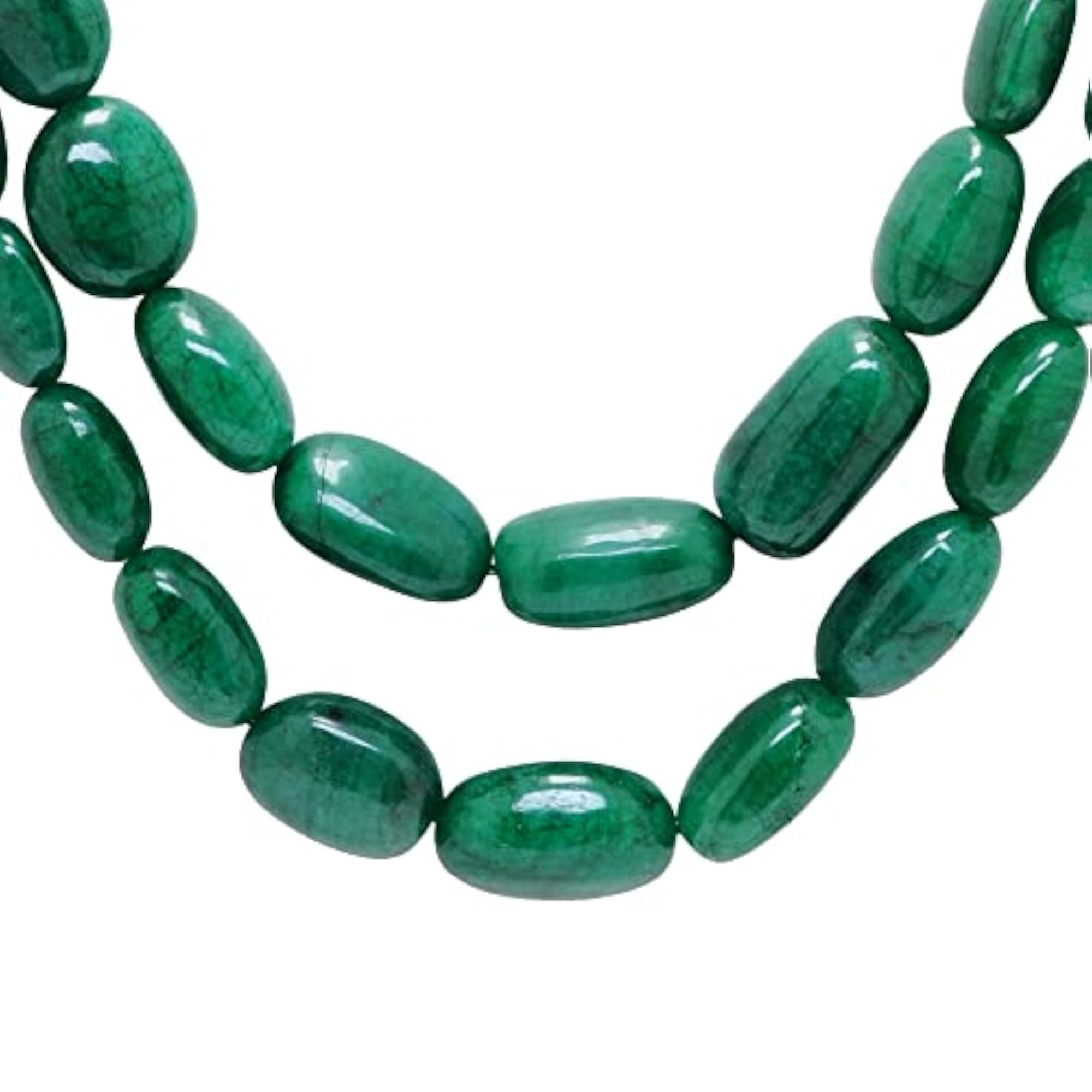 Jaipur 2 Rows Emerald Gemstone Necklace, Green