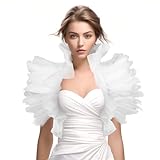 JPXH Gothic Mesh Feather Shrug Cape Shawl Halloween Costume for Adult (white)