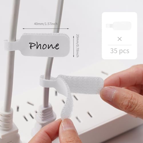 Trilancer Kabeletiketten Kabel Beschriftung Wiederverwendbar, 35 St Weiß Beschreibbare Kabel-Etiketten - 4 cm x 2 cm Schreibfläche zur Kennzeichnung von Drähten und Leitungen, Groß & Vielseitig