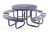 COATED OUTDOOR FURNITURE TRD-DBL Top Round Portable Picnic Table, 46-inch, Dark Blue
