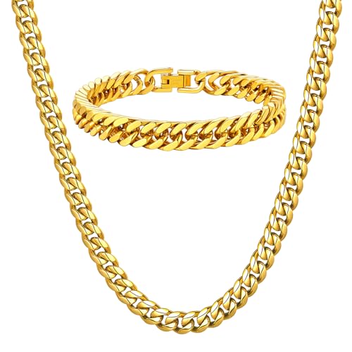 ChainsHouse Stainless Steel 6MM 24'' Cuban Link Necklace+8MM 7.5" Cuban Link Bracelet for Men