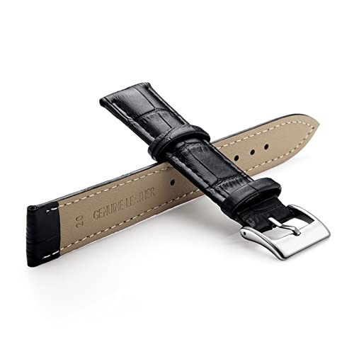 Run Ken 本革時計バンド 14/16/18/20/22/24mm 腕時計 スチールピンバックルバンド ブルーストラップ リストベルト ブレスレットツール(Black,16mm)