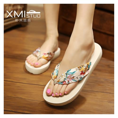 Flip-flops, satin slippers, thick-soled flip-flops, mid-slope sandals, fashionable casual vacation shoes, three colors optional,3