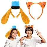 Wavwavw 2 Pcs Dog and Orange Cat Costume Include Dog Ears Headband with Blue Hat and Cat Ears Headband Movie Costume for Halloween Friends Adult